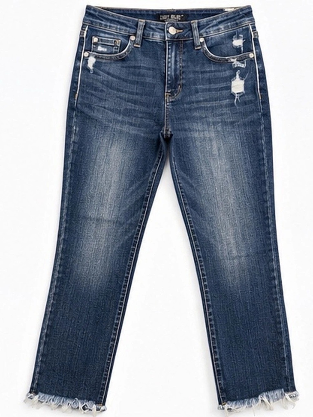 Judy Blue Skinny Jeans Size 9/29 Distressed Dark Wash Raw Hem Stretch Denim